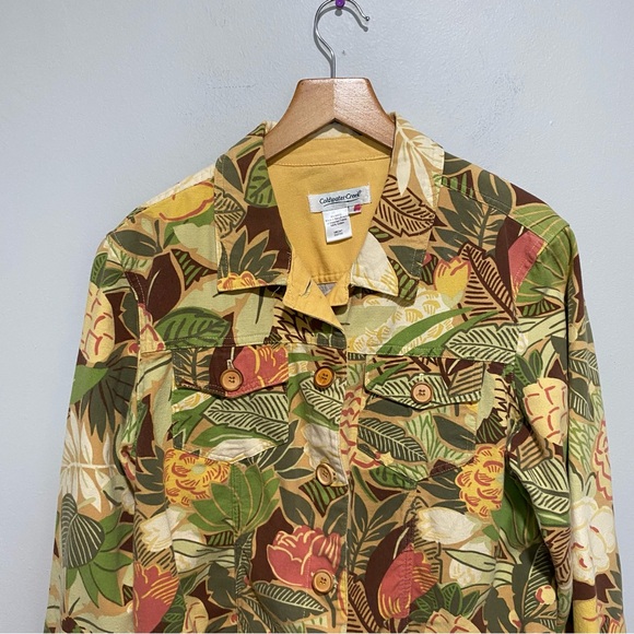 Coldwater Creek Tropical Button Down Jean Jacket Size L - Picture 2 of 13